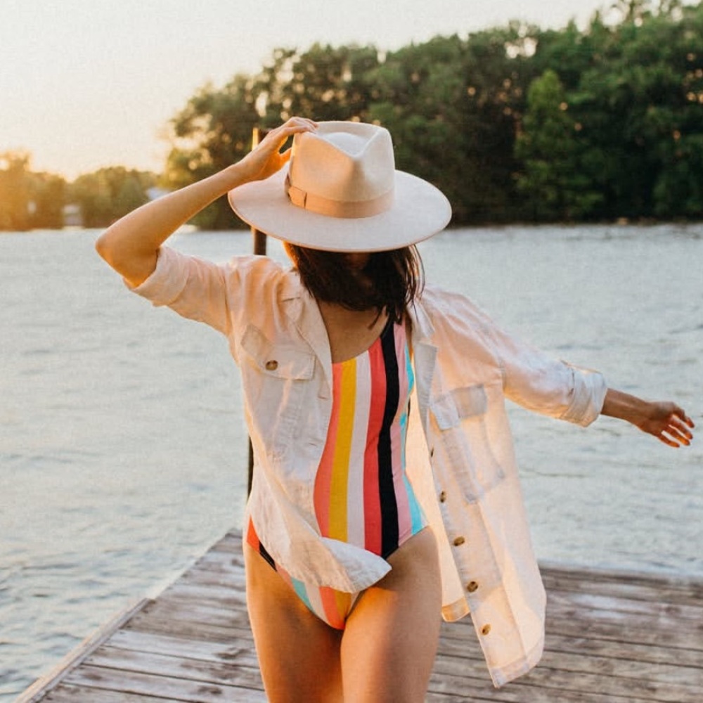 Solid + Striped One Piece Swimsuit